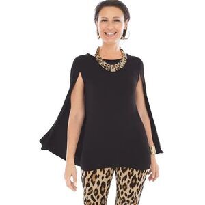 Chico's NWT Cora cape knit jersey top Size 3 (XL) black stretch modern minimal